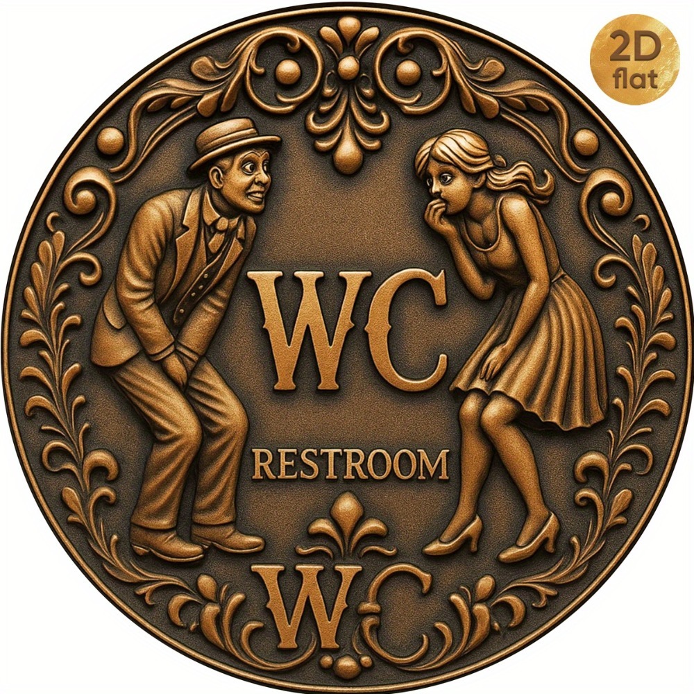 Home Bathroom Sign - لافتة حديدية دائرية بتصميم عتيق لعلامة