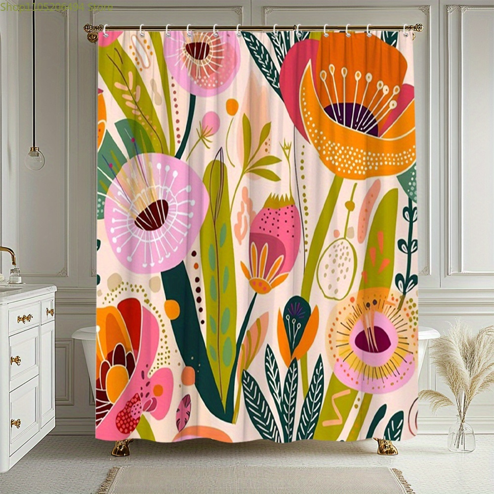 Home Bathroom Design Ideas - ستارة حمام بنمط زهور نابض بالحياة،