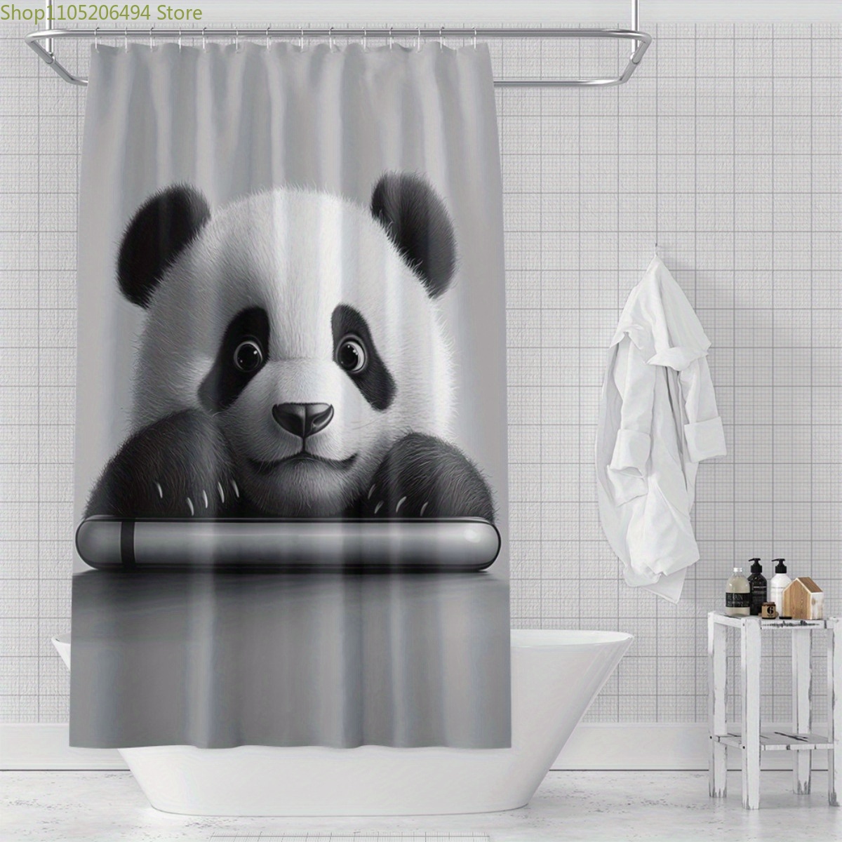 Home Bathroom Design Ideas - ستارة حمام بتصميم دب الباندا اللطيف،