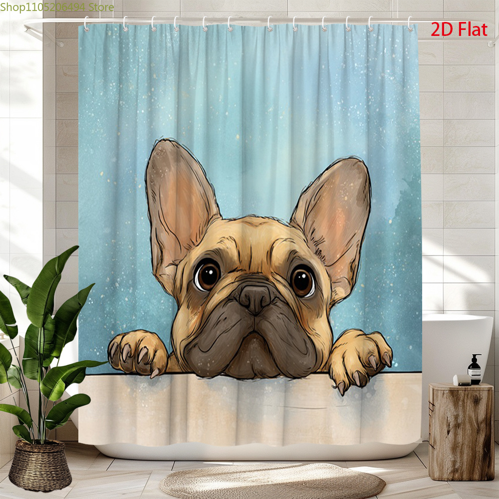 Home Bathroom Design Ideas - ستارة حمام بتصميم كلب فرنسي بولدوغ