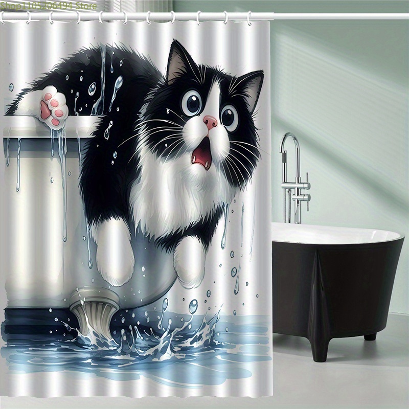 Home Bathroom Design Ideas - ستارة حمام بتصميم قطة مضحكة تقفز