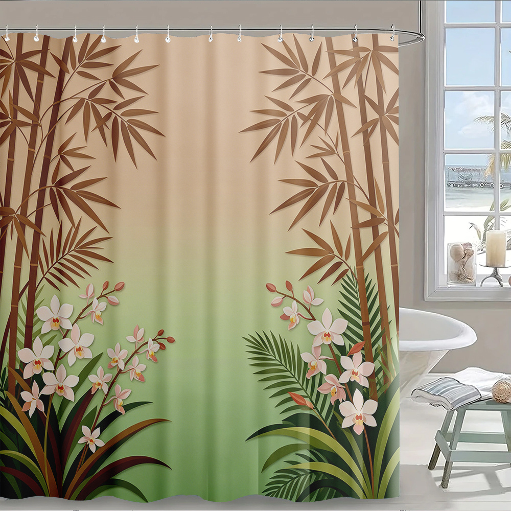 Home Bathroom Design Ideas - ستارة حمام مقاومة للماء بتصميم نباتي