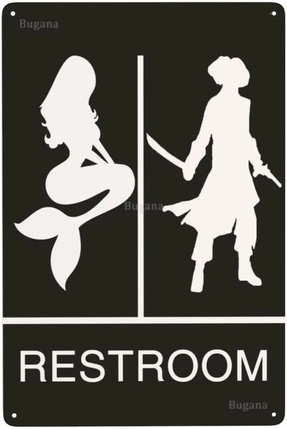 Home Bathroom Sign - لافتة معدنية عتيقة بتصميم حورية البحر