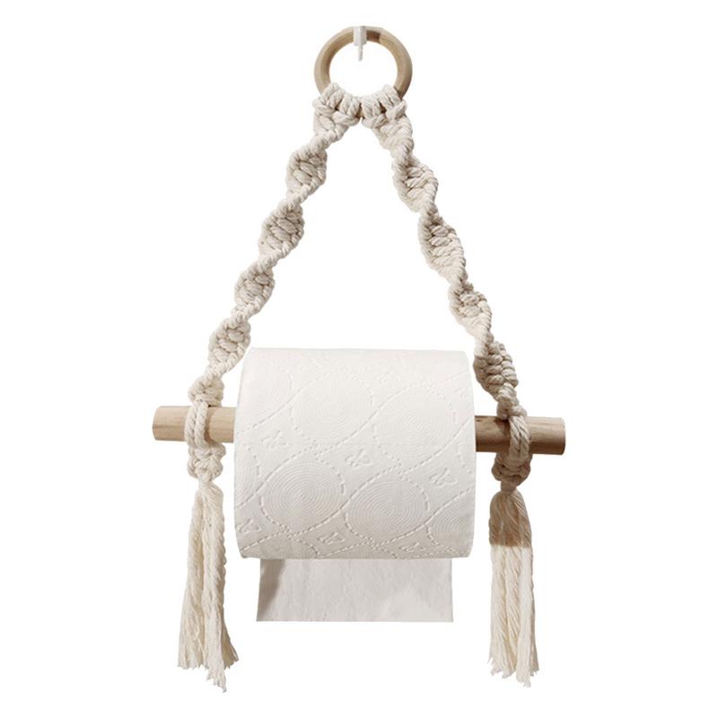 Home Bathroom Paper Towel Dispenser - حامل ورق تواليت خشبي منسوج يدويًا