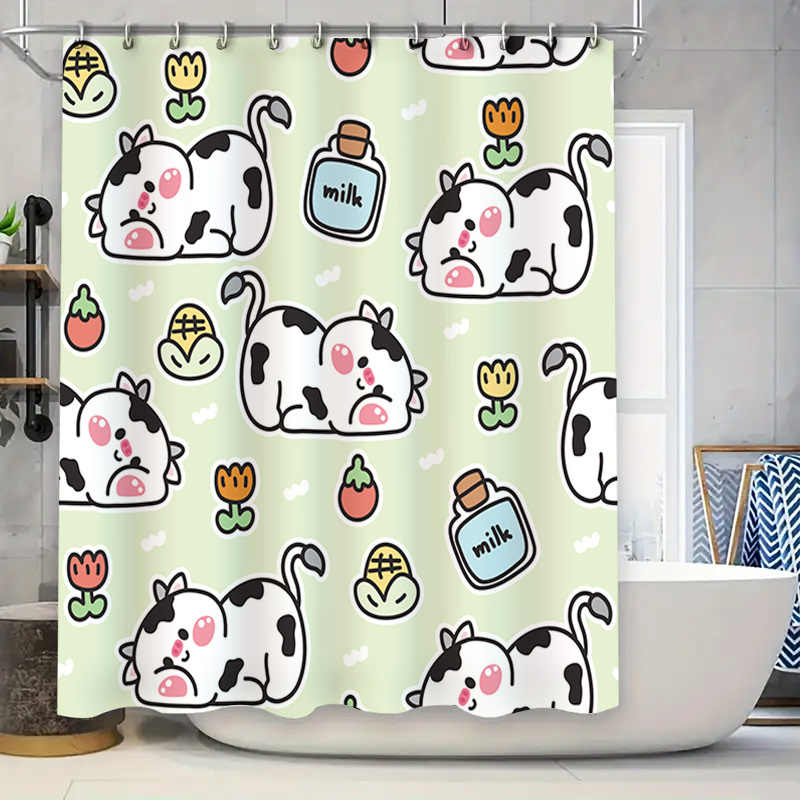 Home Bathroom Design Ideas - ستارة دش رائعة بطبعة بقرة لديكور
