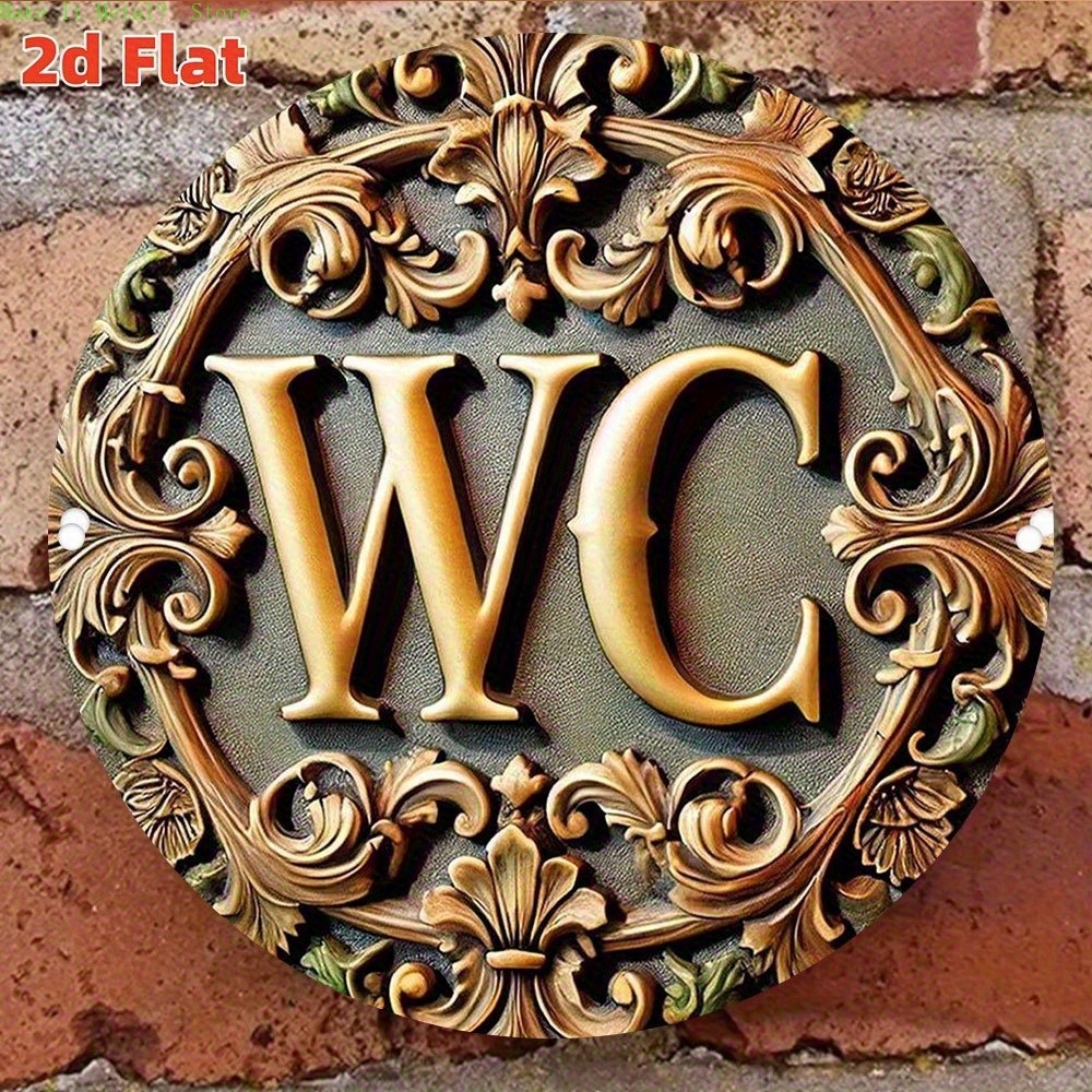 Home Bathroom Sign - لافتة حمام معدنية مستديرة بتصميم باروكي