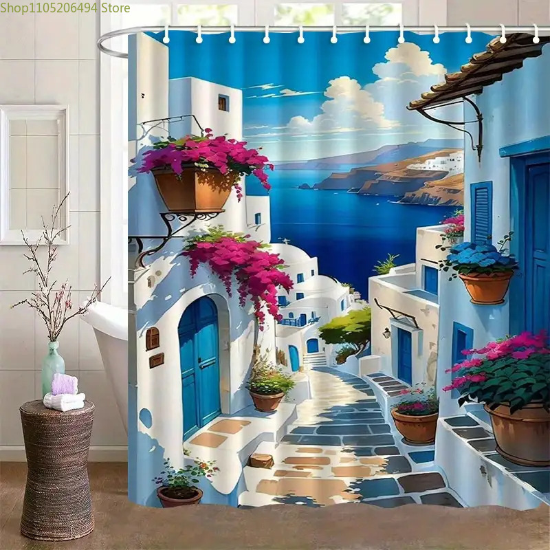 Home Bathroom Design Ideas - ستارة حمام بتصميم جزيرة سانتوريني اليونانية