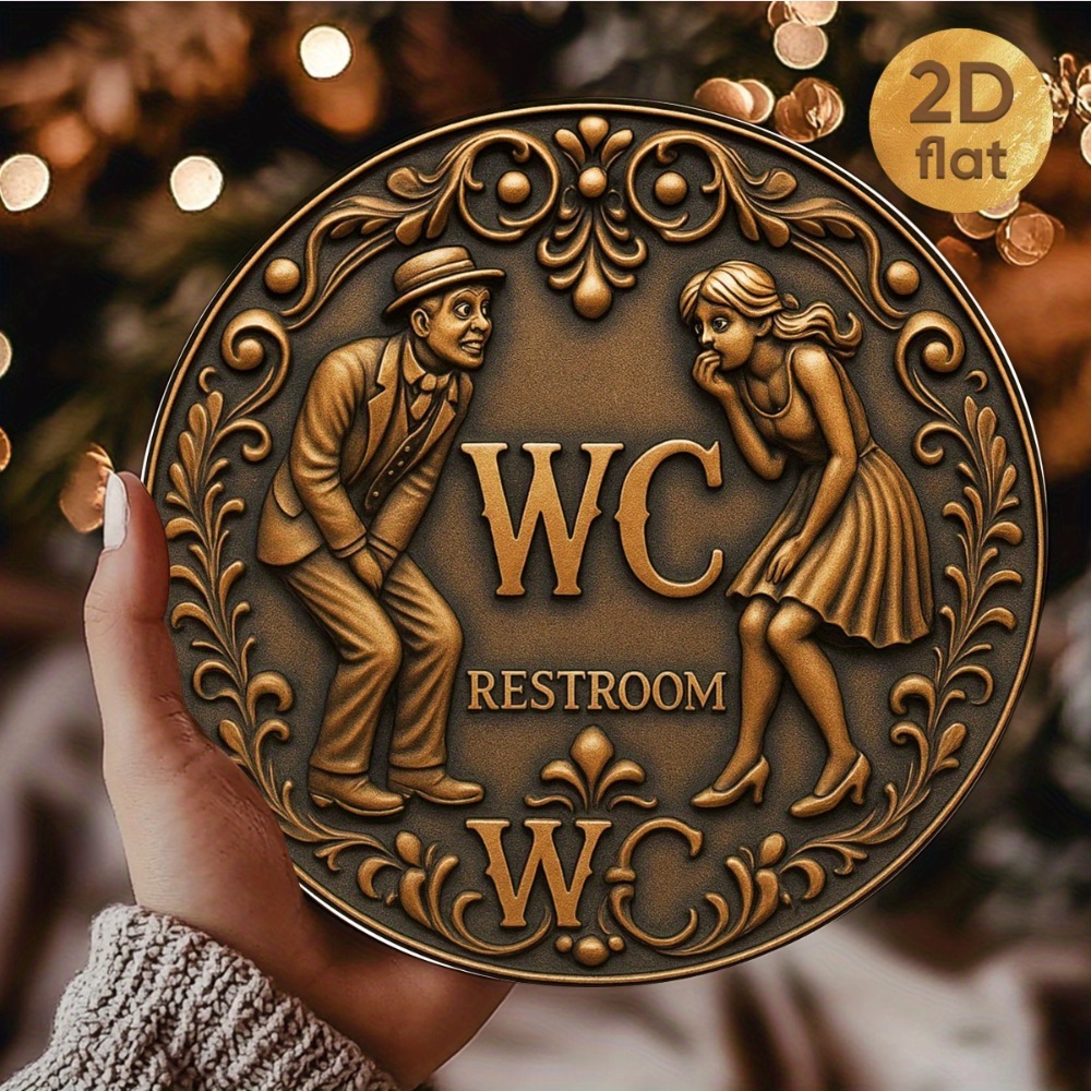 لافتة حديدية دائرية بتصميم عتي - مراجعة Home Bathroom Sign وسعره