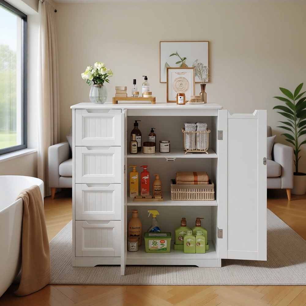 خزانة تخزين للحمام مع 4 أدراج  - مراجعة Home Essentials Bathroom Cabinet وسعره
