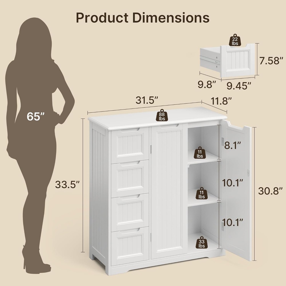 خزانة تخزين للحمام مع 4 أدراج  - مراجعة Home Essentials Bathroom Cabinet وسعره