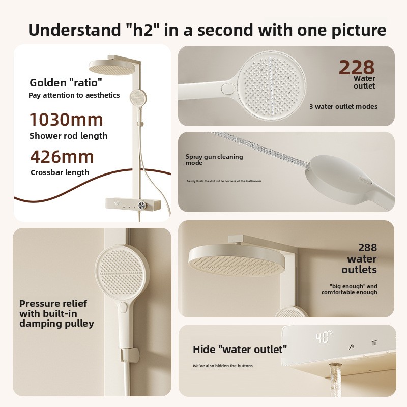 مجموعة دش نحاسية ذكية بشاشة رق - مراجعة Home Bathroom Shower وسعره