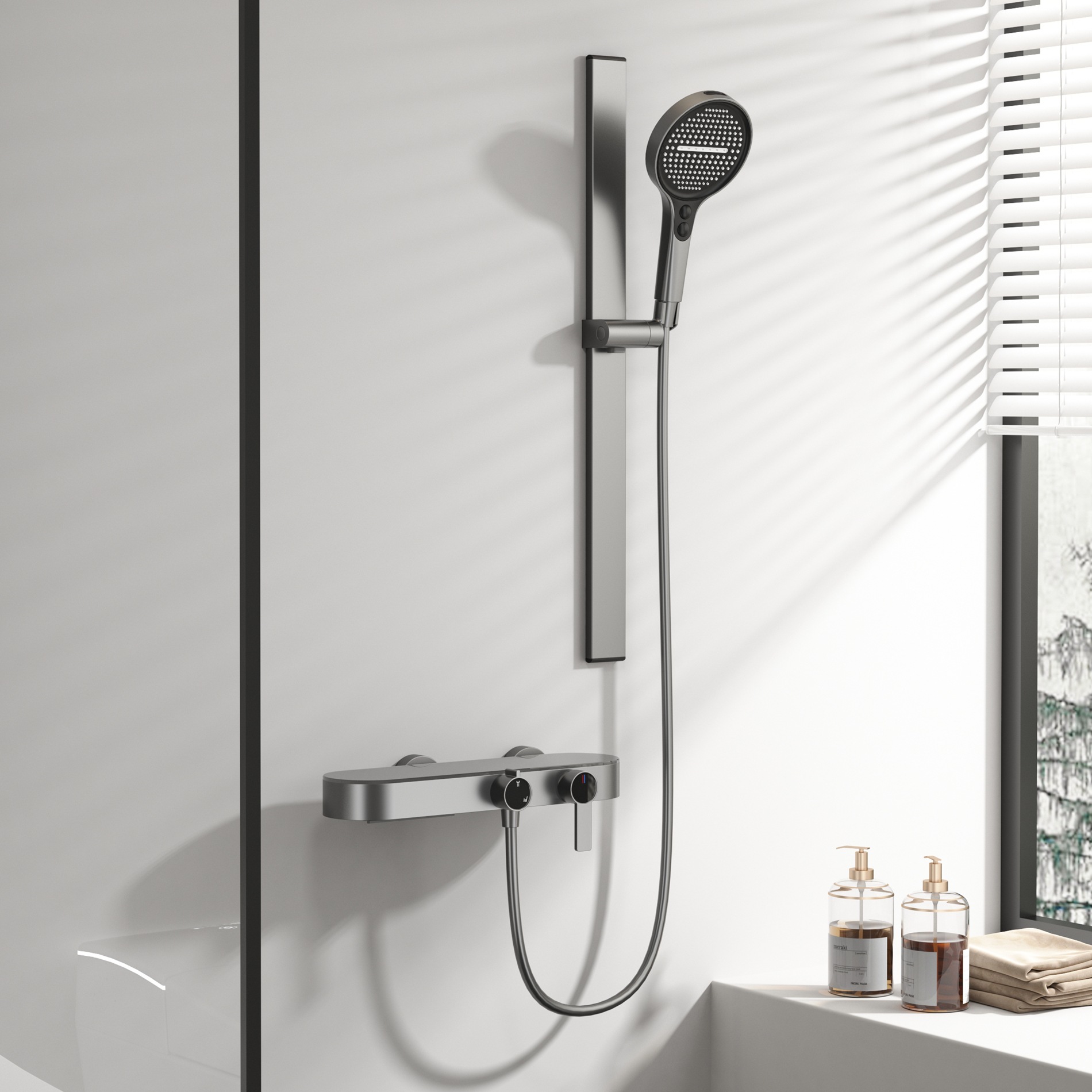 طقم دش بلون رمادي معدني للاستخ - مراجعة Home Bathroom Shower وسعره