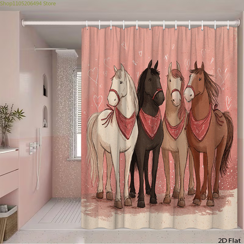 ستارة حمام بتصميم خيول لطيفة،  - مراجعة Home Bathroom Design Ideas وسعره